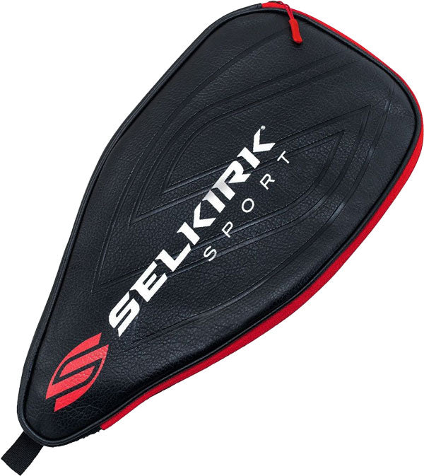 A black Selkirk Premium Paddle Case Pickleball Bag with "Selkirk" written in white letters and red accents along the edges.