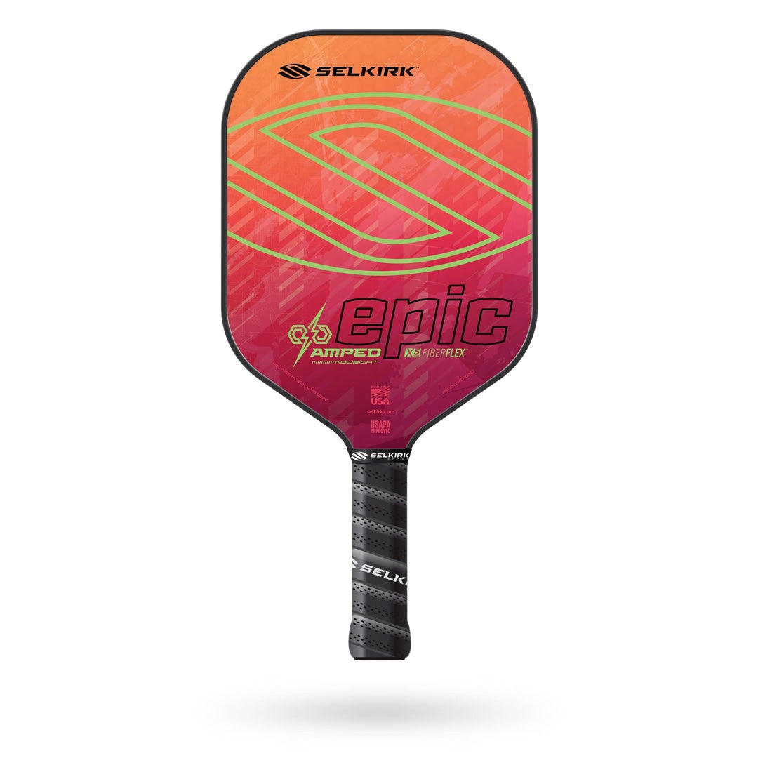 A Selkirk Amped Epic Pickleball Paddle with the word epic on it.