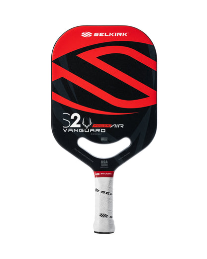 The Selkirk Power Air S2 Pickleball Paddle boasts a black and red design with a white handle and the iconic Selkirk logo, reflecting the quality of high-performance paddles. This paddle is part of the Selkirk Sport paddles lineup, known for its Limited Lifetime Warranty.