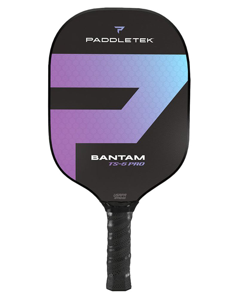 A Paddletek Bantam TS-5 Pro Pickleball paddle with UV-coated fiberglass textured face featuring Smart Response Technology.