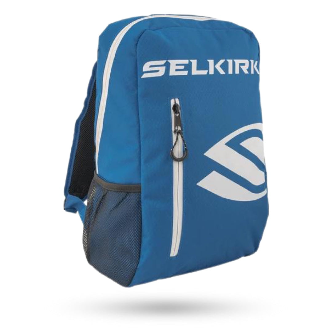 A blue Selkirk Day Backpack (2021) Pickleball Bag with the word Selkirk on it.