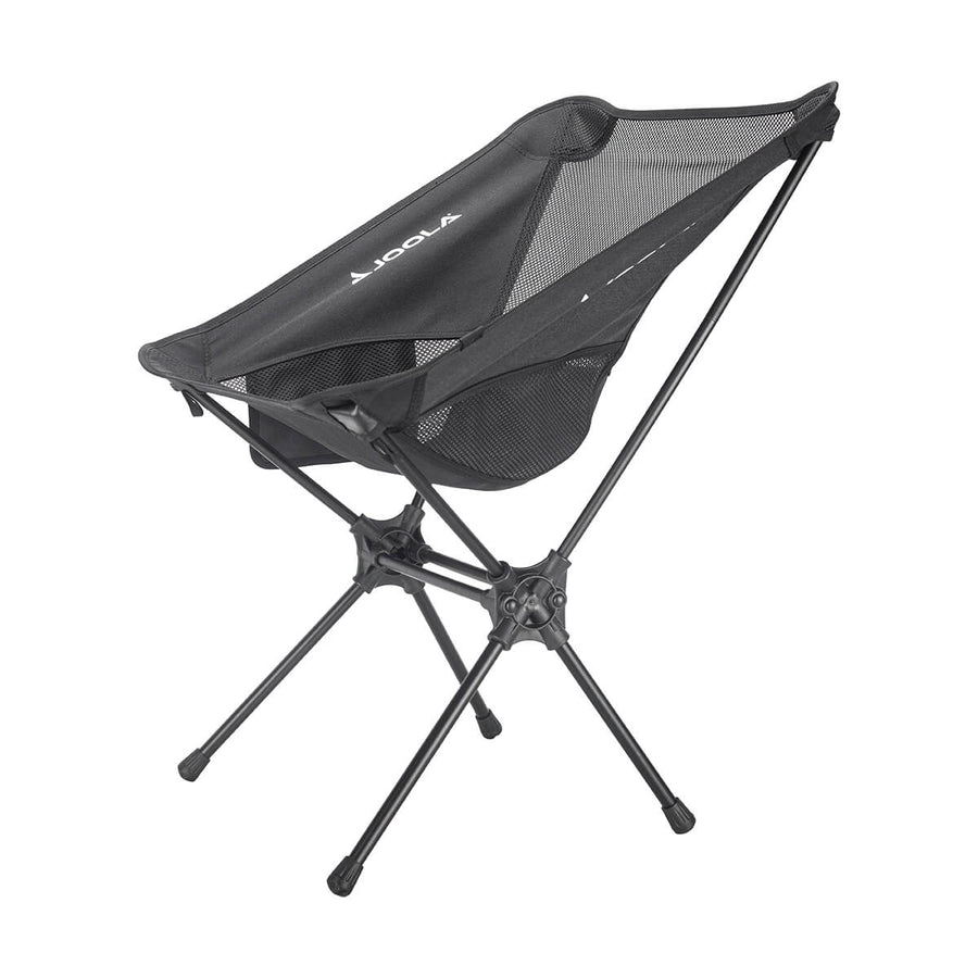 The JOOLA Compact Portable Chair by JOOLA is a black collapsible camping chair with mesh panels and four foldable legs, displayed against a white background.