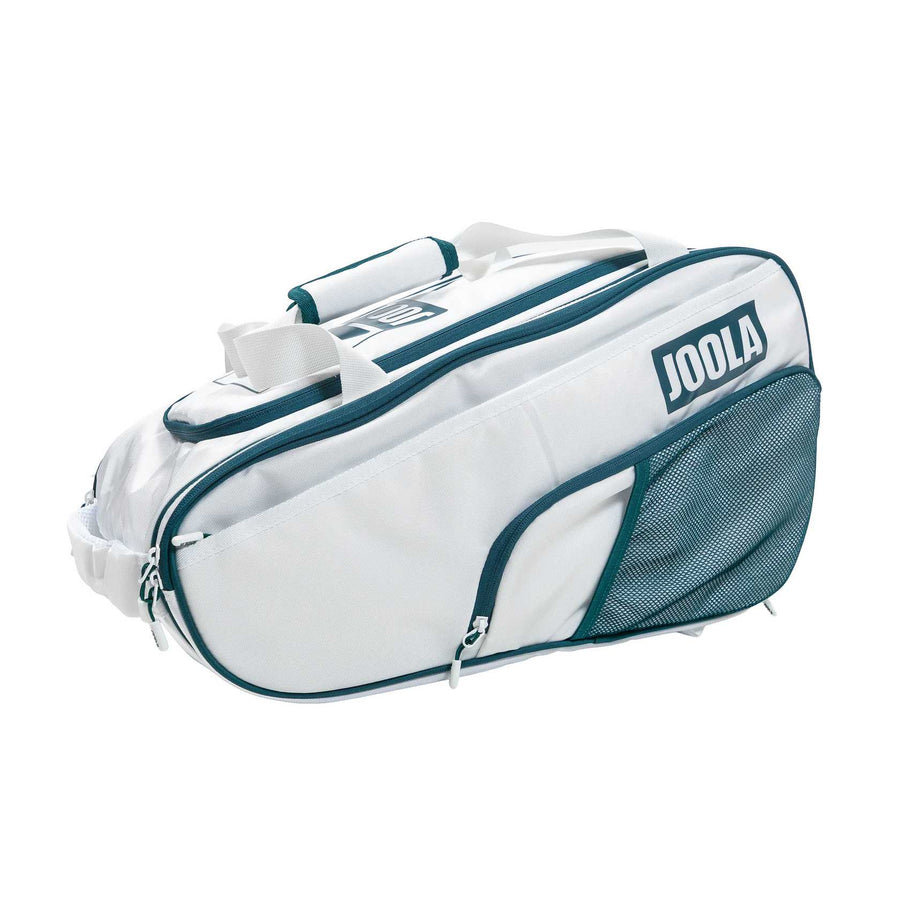 A white Pickleballist 2026 Tour Elite Pickleball Bag with zippered compartments, mesh pocket, and carrying handles, shown against a plain background.
