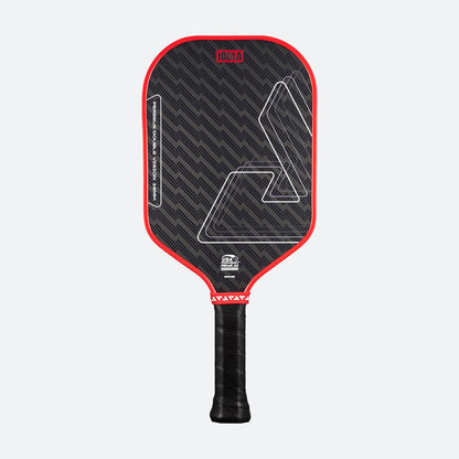 The JOOLA Double Vision Perseus 16mm Pickleball Paddle, featuring a black and red geometric design, textured surface, black grip handle, and advanced Double Vision technology, is shown against a plain light gray background.
