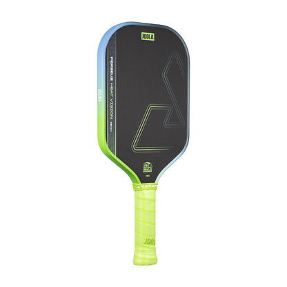 The JOOLA Heat Vision Perseus 16mm Pickleball Paddle features a black geometric face, enhanced control with its 16mm core, and a neon green handle.