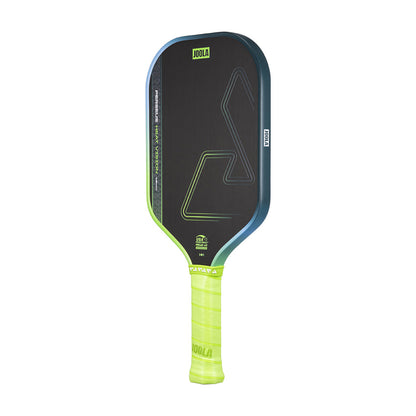 The JOOLA Heat Vision Perseus 16mm Pickleball Paddle features a black face with geometric graphics and a neon yellow handle.