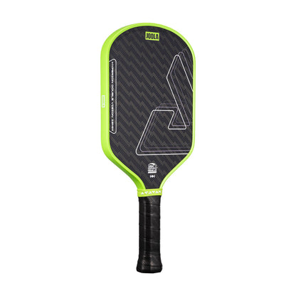The JOOLA Double Vision Hyperion 16mm Pickleball Paddle features a black and green design with a textured face and black grip handle.