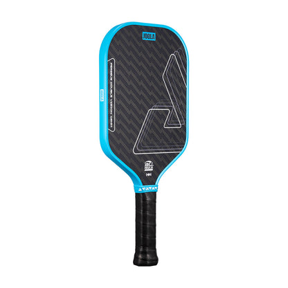 The JOOLA Double Vision Perseus 16mm Pickleball Paddle features a black and blue design, textured surface, black grip handle, and advanced Double Vision technology for top performance.
