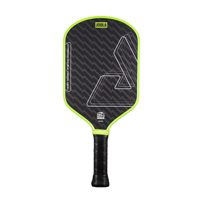 The JOOLA Double Vision Hyperion 16mm Pickleball Paddle features a black and green geometric design, a textured surface, and a black grip handle.