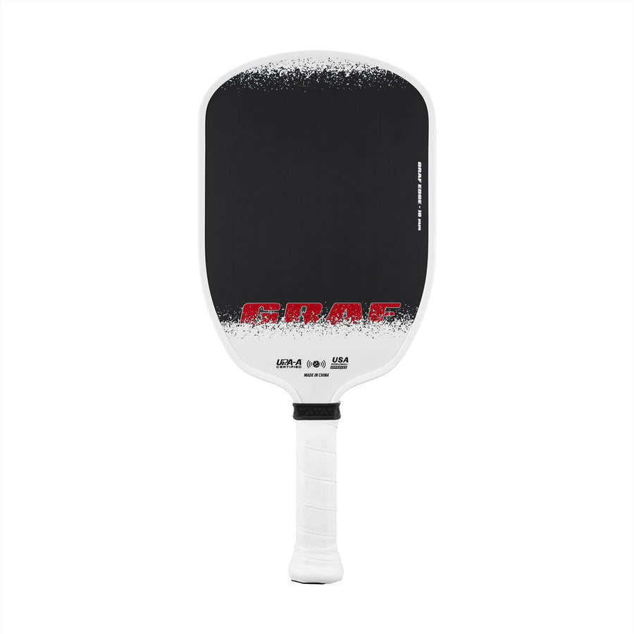 The JOOLA Steffi Graf Edge 16mm Pickleball Paddle has a black and white design with red text near the bottom and features a white handle.