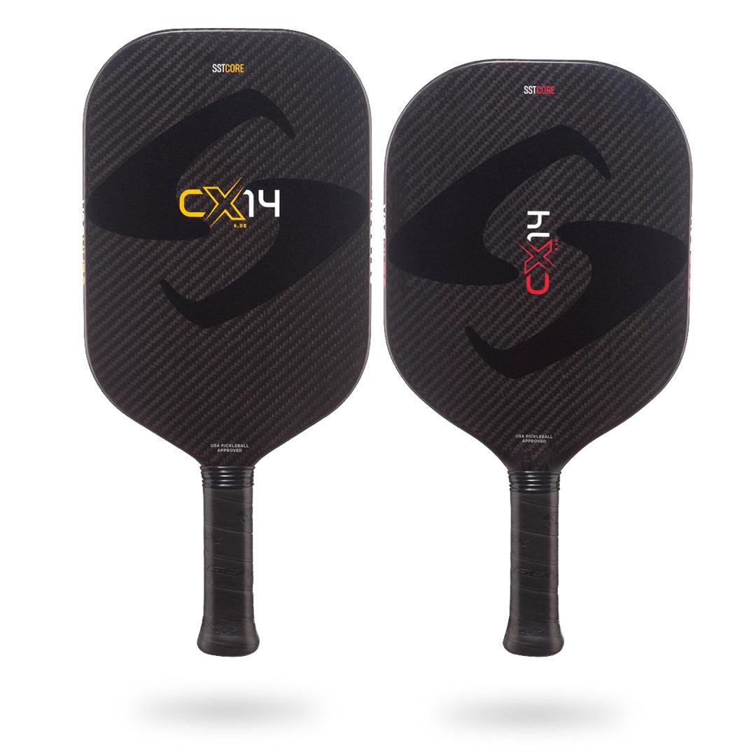 Two Gearbox CX14 Pickleball Paddles with the word cx4 on them.