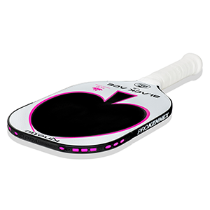 A ProKennex Black Ace LG Pickleball Paddle - Daniel de la Rosa Signature Edition with a pink and white heart on it.