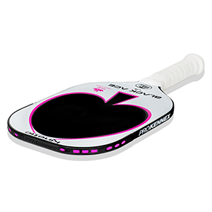 A white and silver ProKennex Black Ace LG Pickleball Paddle - Daniel de la Rosa Signature Edition with black and pink accents, featuring a heart-shaped logo and the text "ProKennex Black Ace LG.