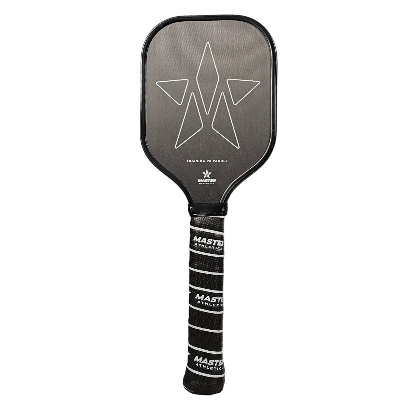 Black Master Athletics paddle with a geometric star design and the "MASTER ATHLETICS" logo on the grip, from the Sweet Spot Training 16mm series.