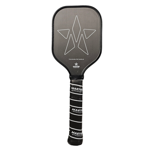 Black Master Athletics paddle with a geometric star design and the "MASTER ATHLETICS" logo on the grip, from the Sweet Spot Training 16mm series.