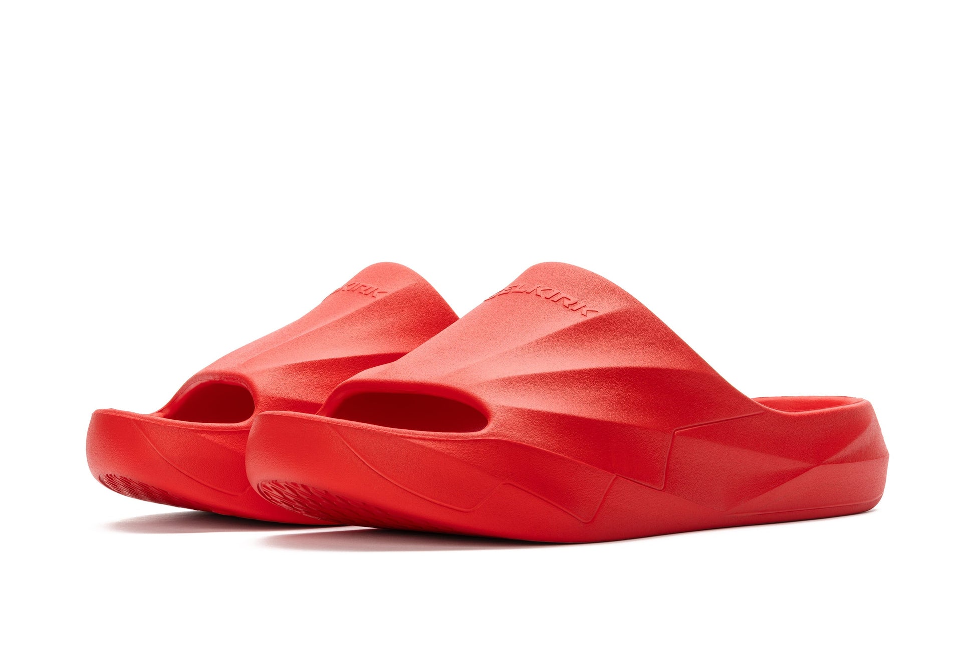 Vibrant red slip-on Selkirk Podium Slide Sandal Pickleball Shoes featuring a chunky, geometric design.