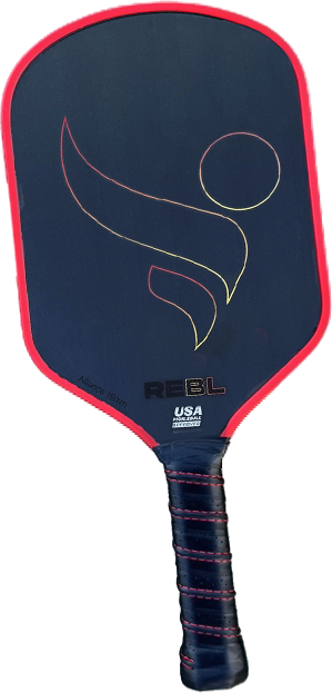 A REBL Alliance 13mm Pickleball Paddle with a red and blue design.