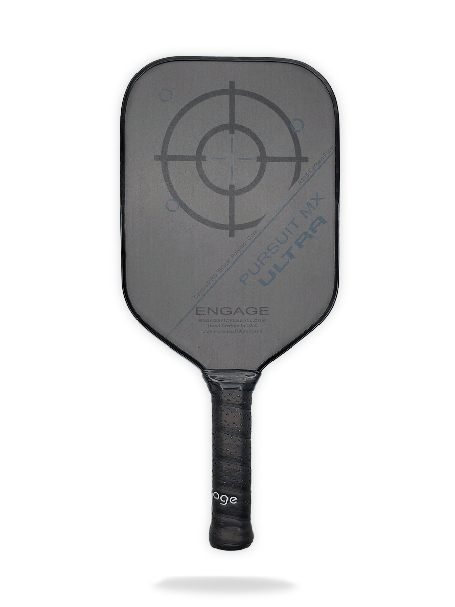 An Engage Pursuit ULTRA MX Pickleball Paddle with a target on it.
