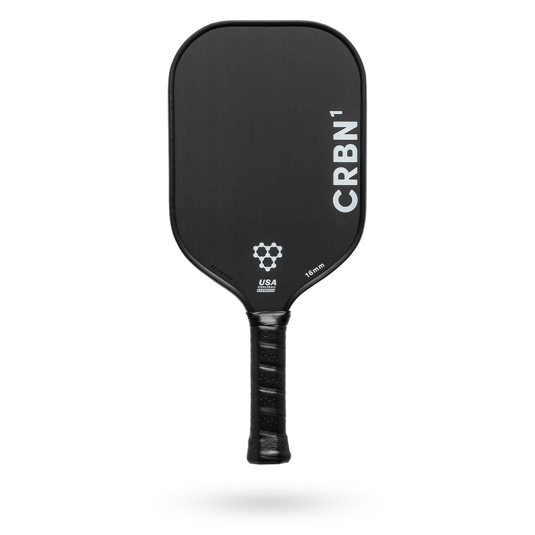 A black CRBN 1 - 16mm Pickleball Paddle with the word crbn on it.