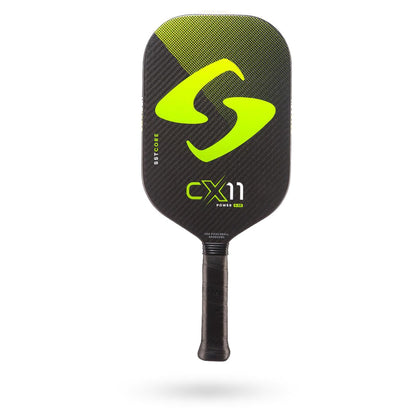 A black and green Gearbox CX11 Elongated pickleball paddle with the logo "CX11 Elongated Power" on the face, isolated on a white background.