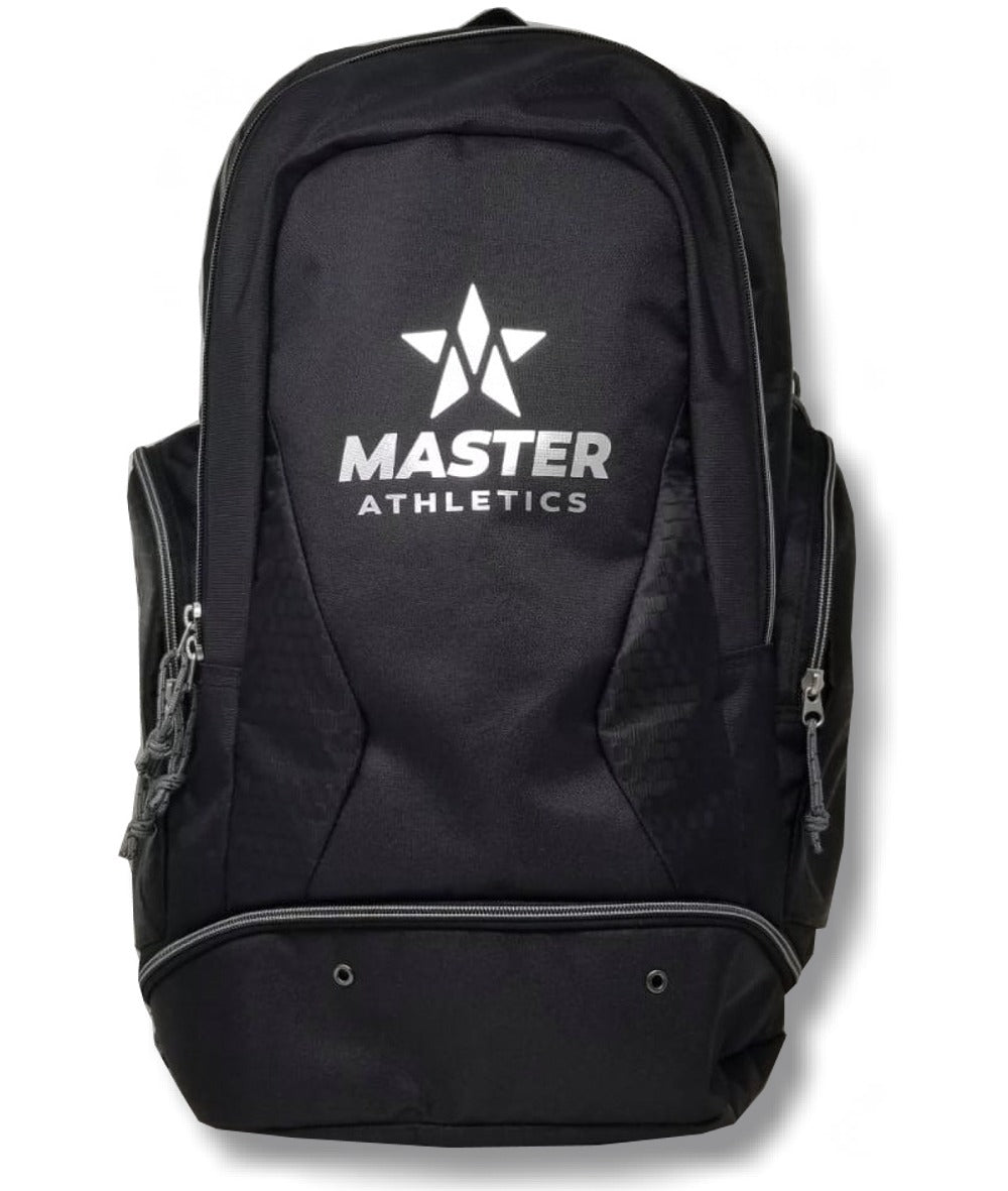 A Master Athletics All-Star Backpack with the word Master Athletics on it.