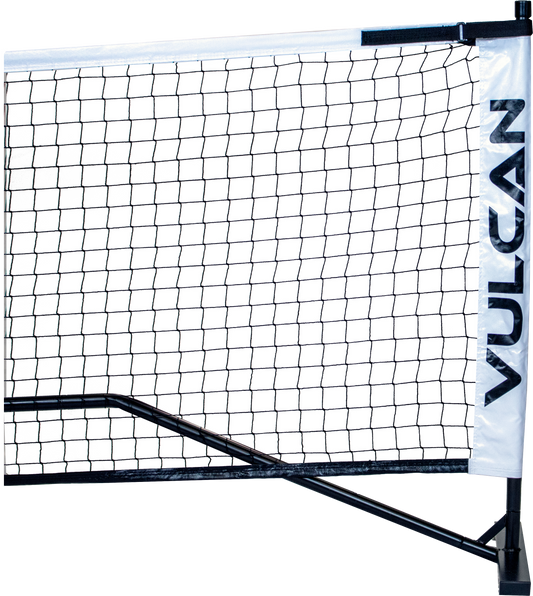 A Vulcan VNET Pickleball Net with the brand name Vulcan on it.