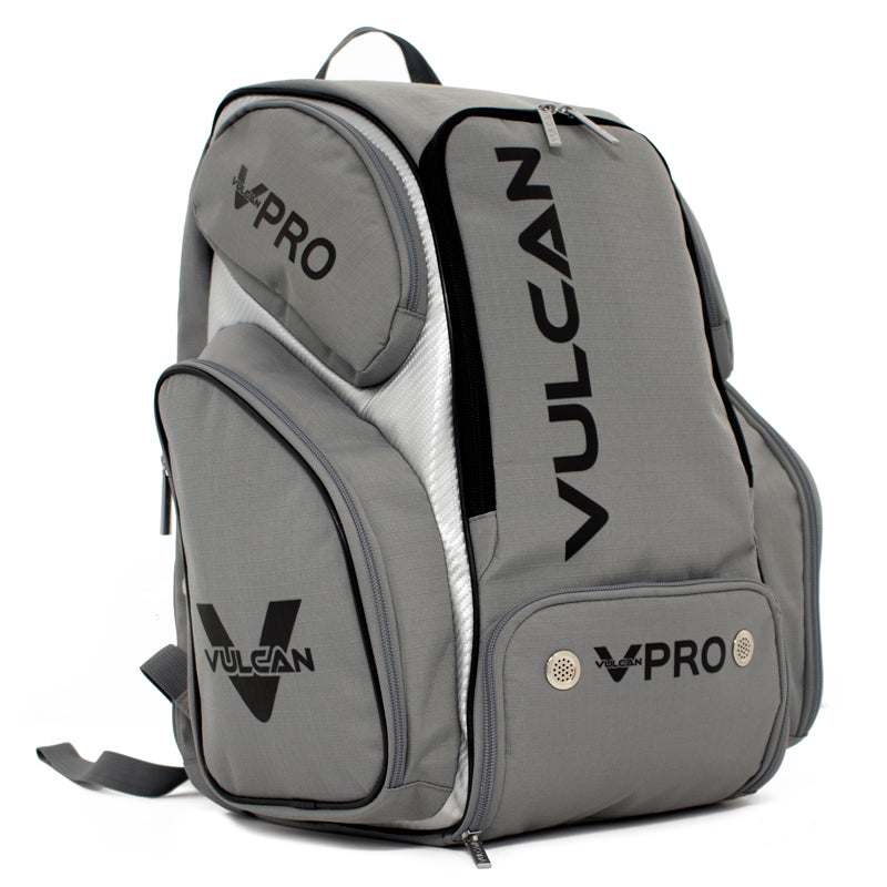 A grey backpack with the words vulcan pro on it.