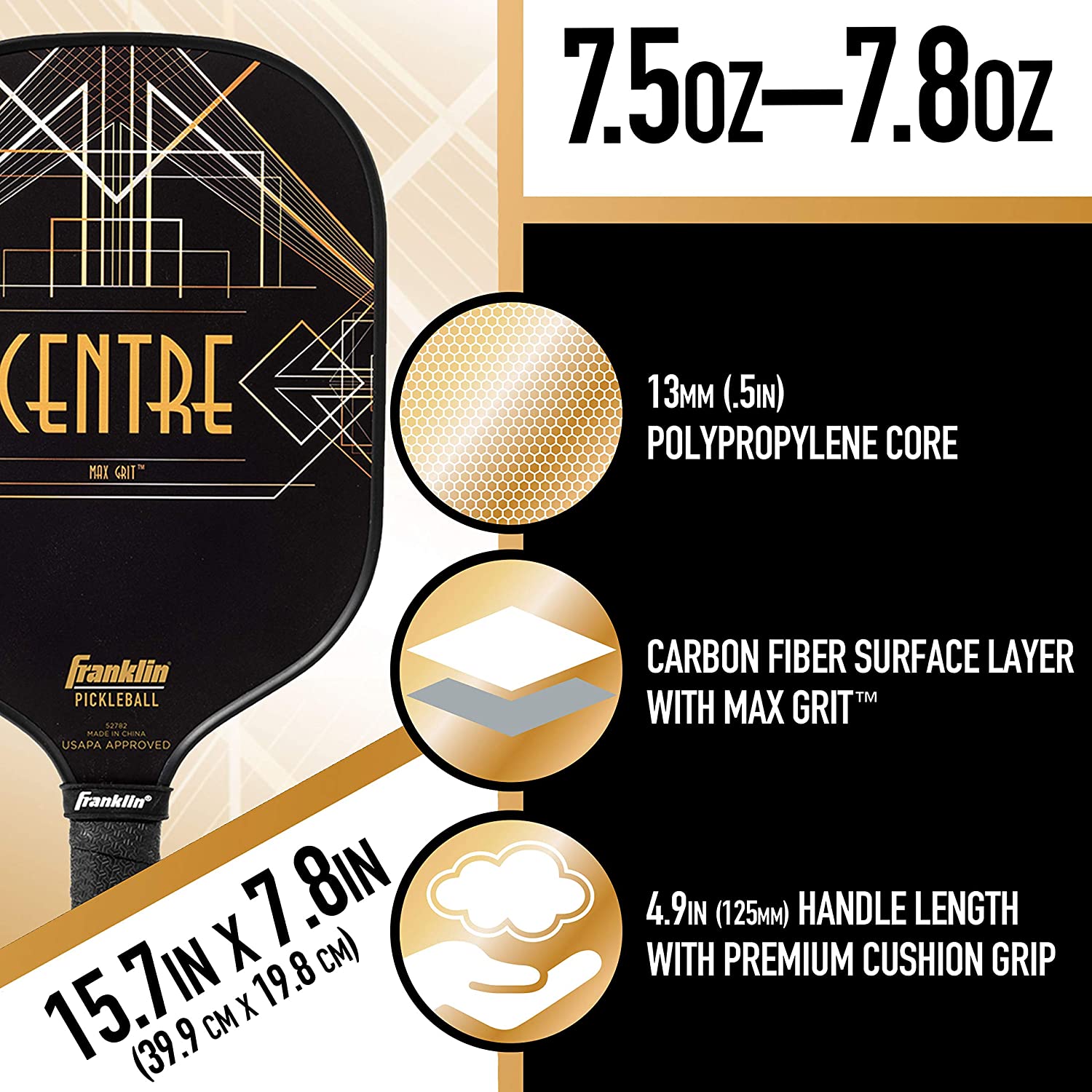 A Franklin Aspen Kern Centre Carbon Fiber Pickleball Paddle with the word centennial on it.