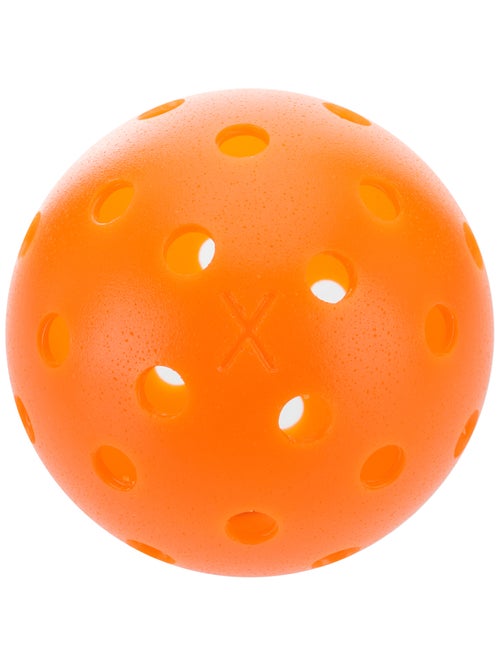 A Franklin X-40 Outdoor Pickleball Ball with holes on it.