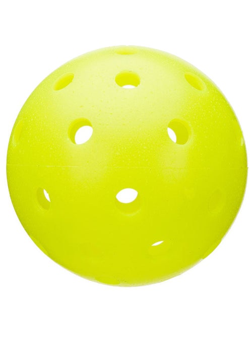 A yellow Franklin X-40 Outdoor Pickleball Balls with holes on it.