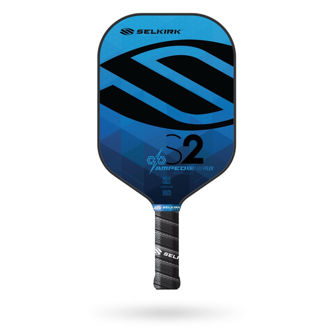 A Selkirk Amped S2 Pickleball Paddle with a black handle.